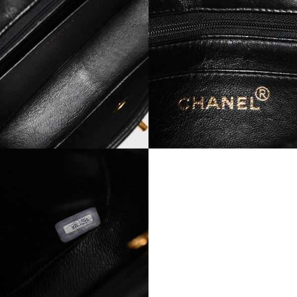 CHANEL シャネル Sフラップ Wチェーンショルダーバッグ 4番台 ココマーク ラムスキン ブラック ゴールド金具 美品 中古 4a005279
