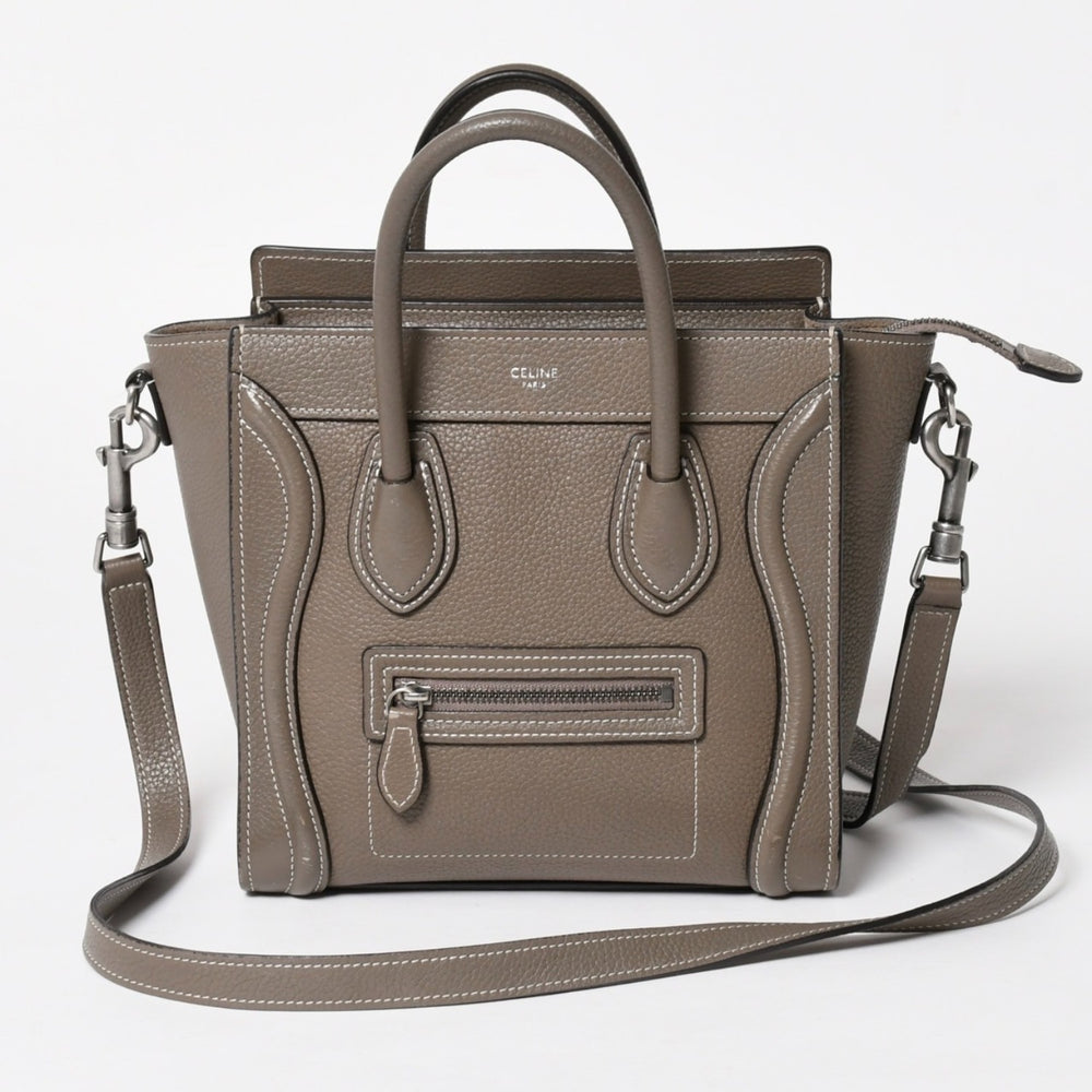 CELINE セリーヌ ラゲージ ナノ 2WAY ハンドバッグ ショルダーバッグ エディ期 グレー シルバー金具 美品 中古 4a004860