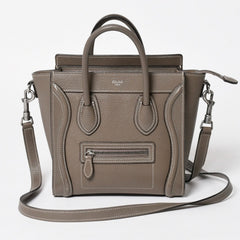 CELINE セリーヌ ラゲージ ナノ 2WAY ハンドバッグ ショルダーバッグ エディ期 グレー シルバー金具 美品 中古 4a004860