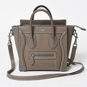 CELINE セリーヌ ラゲージ ナノ 2WAY ハンドバッグ ショルダーバッグ エディ期 グレー シルバー金具 美品 中古 4a004860