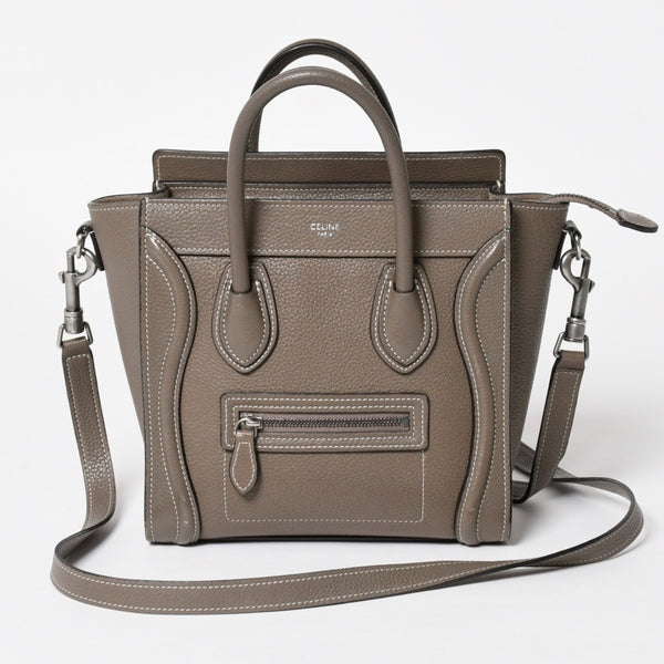 CELINE セリーヌ ラゲージ ナノ 2WAY ハンドバッグ ショルダーバッグ エディ期 グレー シルバー金具 美品 中古 4a004860