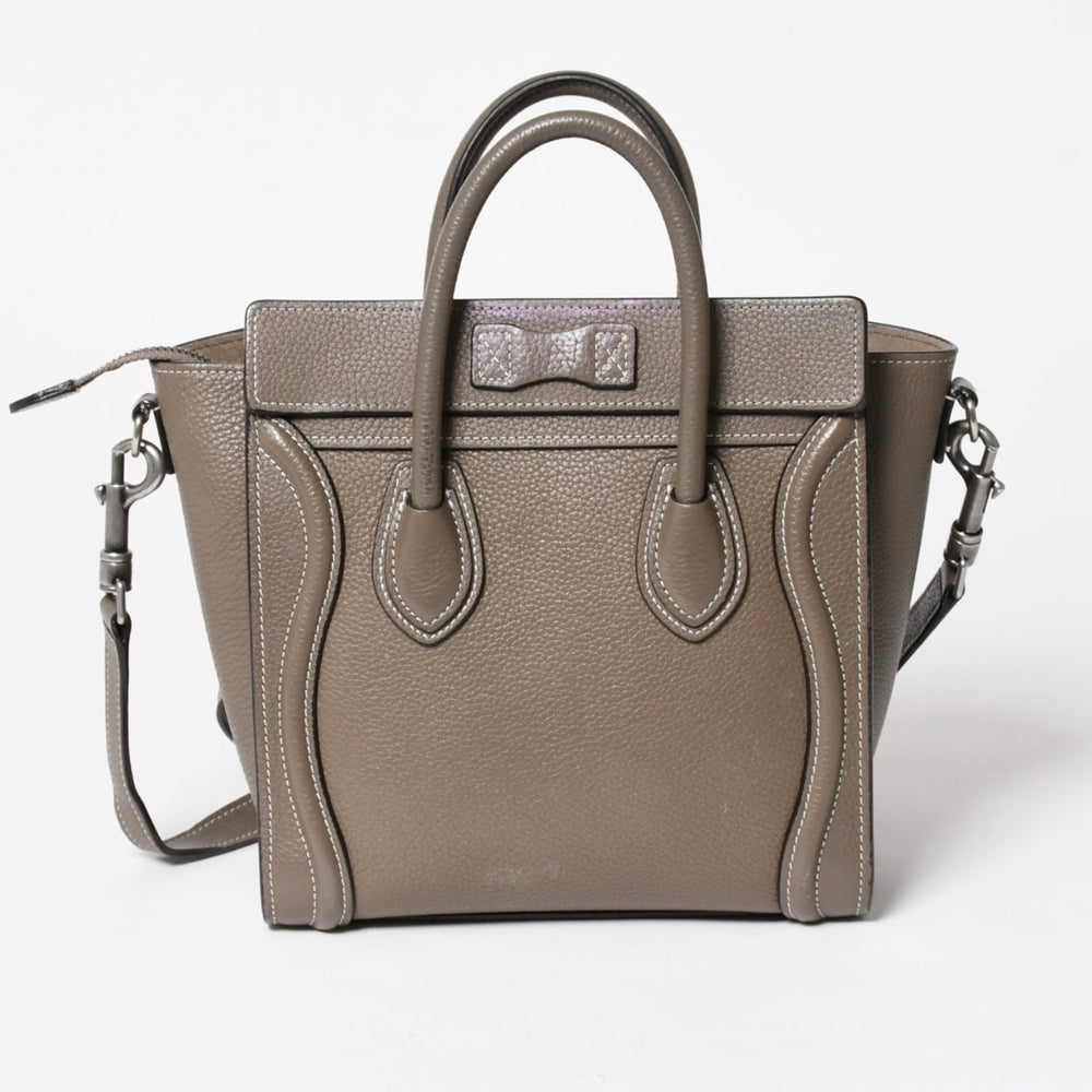 CELINE セリーヌ ラゲージ ナノ 2WAY ハンドバッグ ショルダーバッグ エディ期 グレー シルバー金具 美品 中古 4a004860