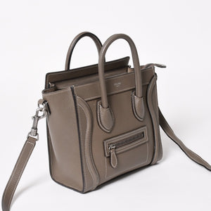 CELINE セリーヌ ラゲージ ナノ 2WAY ハンドバッグ ショルダーバッグ エディ期 グレー シルバー金具 美品 中古 4a004860