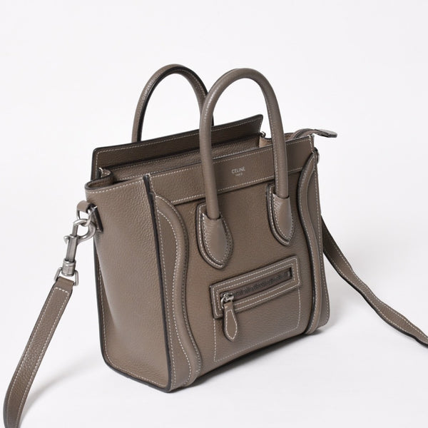 CELINE セリーヌ ラゲージ ナノ 2WAY ハンドバッグ ショルダーバッグ エディ期 グレー シルバー金具 美品 中古 4a004860