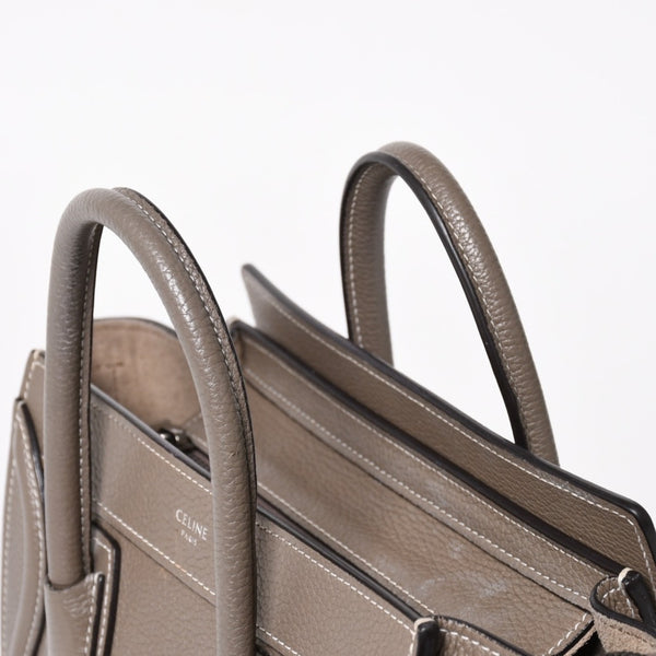 CELINE セリーヌ ラゲージ ナノ 2WAY ハンドバッグ ショルダーバッグ エディ期 グレー シルバー金具 美品 中古 4a004860