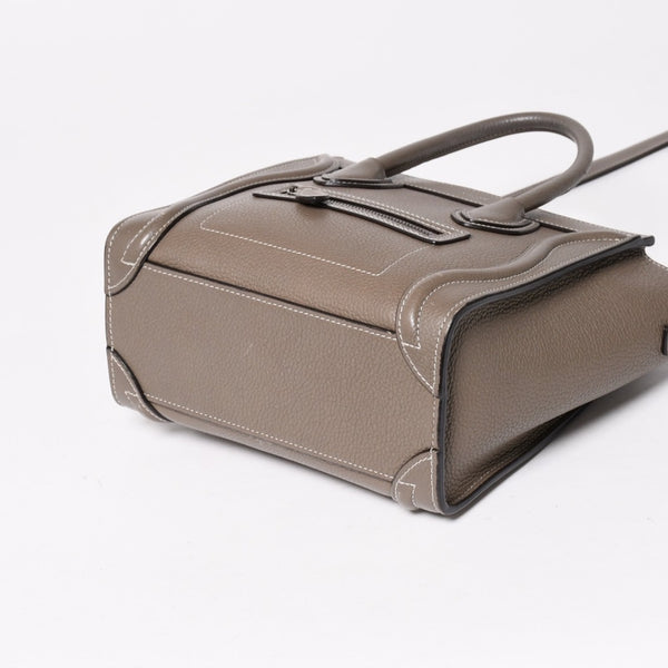 CELINE セリーヌ ラゲージ ナノ 2WAY ハンドバッグ ショルダーバッグ エディ期 グレー シルバー金具 美品 中古 4a004860