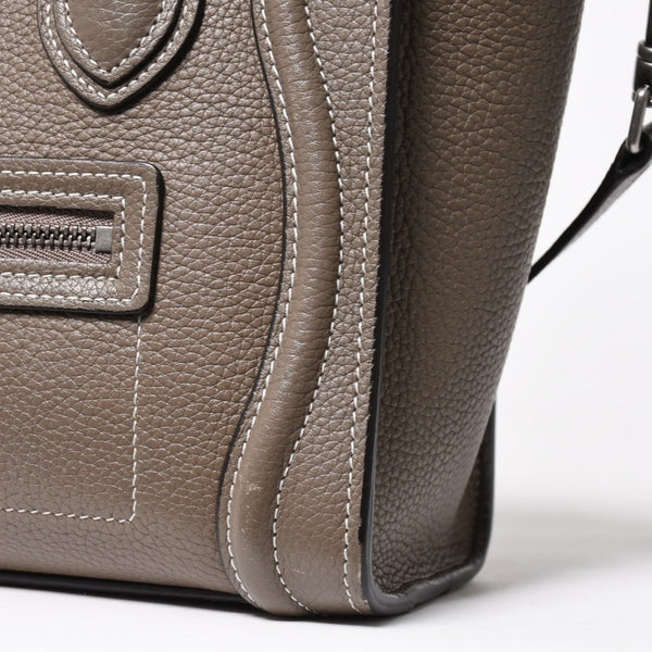 CELINE セリーヌ ラゲージ ナノ 2WAY ハンドバッグ ショルダーバッグ エディ期 グレー シルバー金具 美品 中古 4a004860