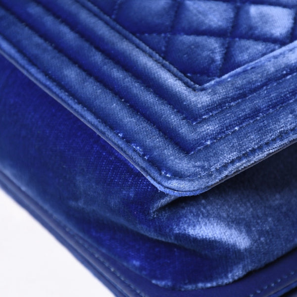 CHANEL Boy Chanel Chain Shoulder Bag No. 21 Coco Mark Velvet Leather Blue Good Condition Used 4a005100