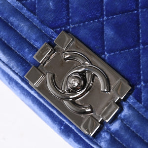 CHANEL Boy Chanel Chain Shoulder Bag No. 21 Coco Mark Velvet Leather Blue Good Condition Used 4a005100