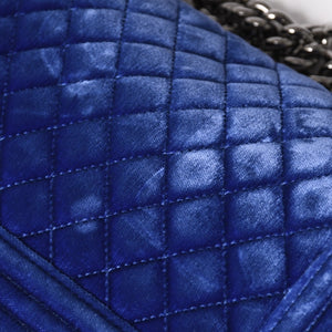 CHANEL Boy Chanel Chain Shoulder Bag No. 21 Coco Mark Velvet Leather Blue Good Condition Used 4a005100