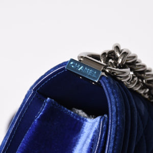 CHANEL Boy Chanel Chain Shoulder Bag No. 21 Coco Mark Velvet Leather Blue Good Condition Used 4a005100