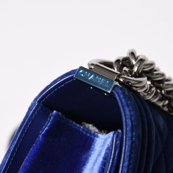 CHANEL Boy Chanel Chain Shoulder Bag No. 21 Coco Mark Velvet Leather Blue Good Condition Used 4a005100
