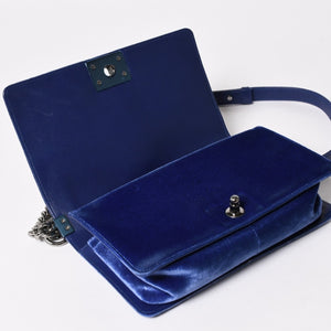 CHANEL Boy Chanel Chain Shoulder Bag No. 21 Coco Mark Velvet Leather Blue Good Condition Used 4a005100