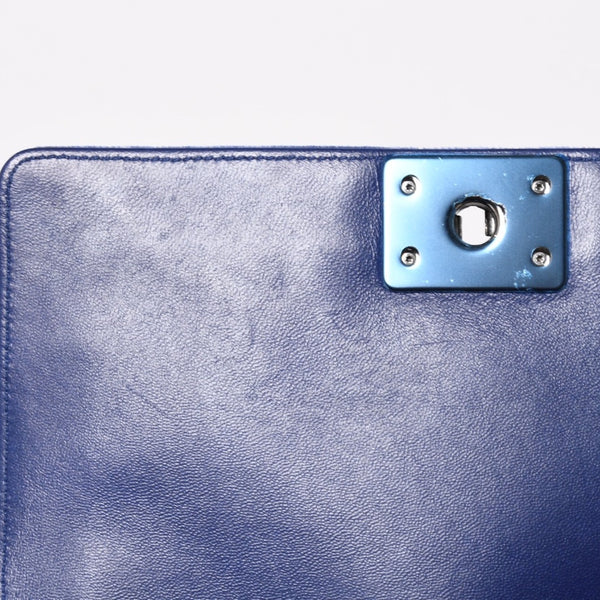 CHANEL Boy Chanel Chain Shoulder Bag No. 21 Coco Mark Velvet Leather Blue Good Condition Used 4a005100