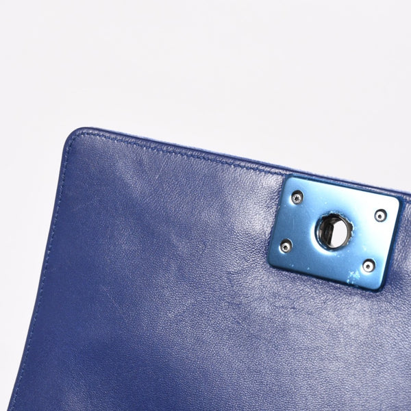 CHANEL Boy Chanel Chain Shoulder Bag No. 21 Coco Mark Velvet Leather Blue Good Condition Used 4a005100