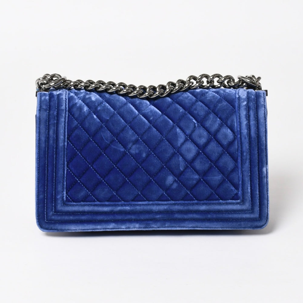 CHANEL Boy Chanel Chain Shoulder Bag No. 21 Coco Mark Velvet Leather Blue Good Condition Used 4a005100