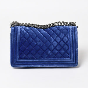 CHANEL Boy Chanel Chain Shoulder Bag No. 21 Coco Mark Velvet Leather Blue Good Condition Used 4a005100