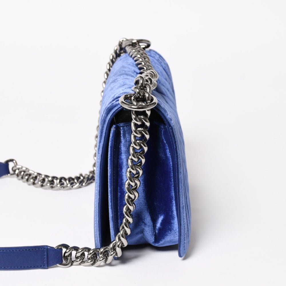 CHANEL Boy Chanel Chain Shoulder Bag No. 21 Coco Mark Velvet Leather Blue Good Condition Used 4a005100
