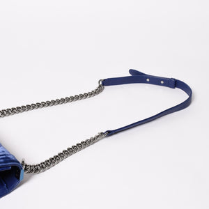 CHANEL Boy Chanel Chain Shoulder Bag No. 21 Coco Mark Velvet Leather Blue Good Condition Used 4a005100