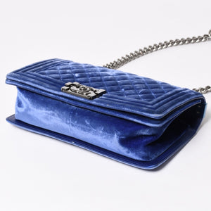 CHANEL Boy Chanel Chain Shoulder Bag No. 21 Coco Mark Velvet Leather Blue Good Condition Used 4a005100