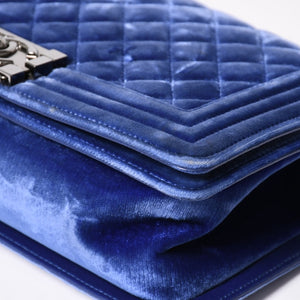 CHANEL Boy Chanel Chain Shoulder Bag No. 21 Coco Mark Velvet Leather Blue Good Condition Used 4a005100