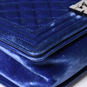 CHANEL Boy Chanel Chain Shoulder Bag No. 21 Coco Mark Velvet Leather Blue Good Condition Used 4a005100