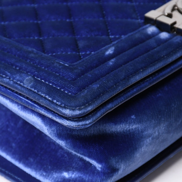 CHANEL Boy Chanel Chain Shoulder Bag No. 21 Coco Mark Velvet Leather Blue Good Condition Used 4a005100