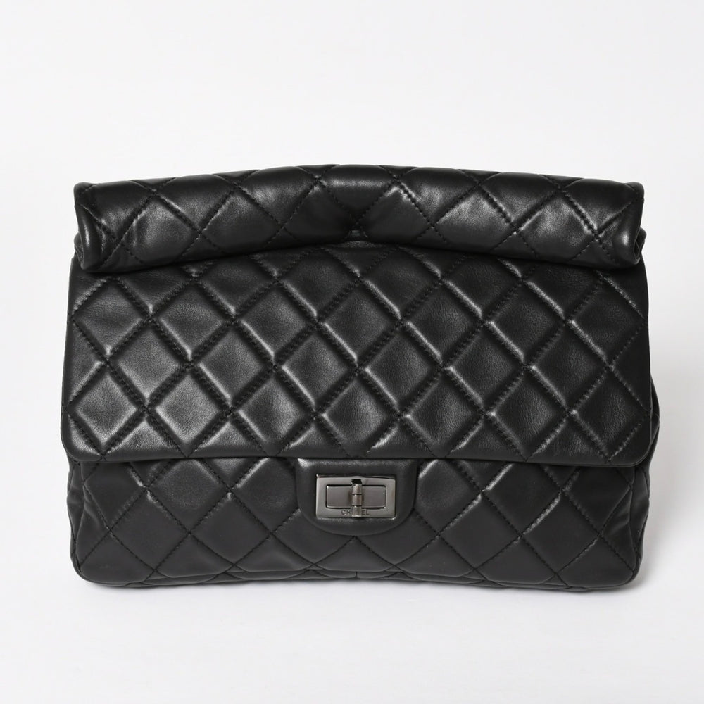 CHANEL シャネル 2.55 ロール クラッチバッグ 14番台 ココマーク ラムスキン ブラック ルテニウム金具 美品 中古 4a005113