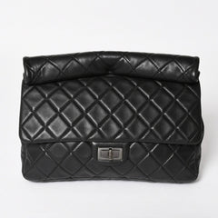 CHANEL CHANEL 2.55 Roll Clutch Bag No. 14 Coco Mark Lambskin Black Ruthenium Hardware Good Condition Used 4a005113