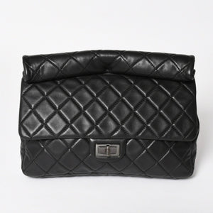 CHANEL CHANEL 2.55 Roll Clutch Bag No. 14 Coco Mark Lambskin Black Ruthenium Hardware Good Condition Used 4a005113