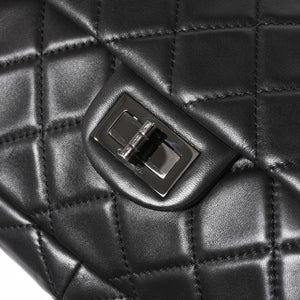 CHANEL CHANEL 2.55 Roll Clutch Bag No. 14 Coco Mark Lambskin Black Ruthenium Hardware Good Condition Used 4a005113