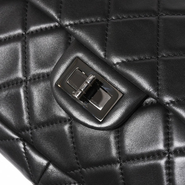 CHANEL CHANEL 2.55 Roll Clutch Bag No. 14 Coco Mark Lambskin Black Ruthenium Hardware Good Condition Used 4a005113