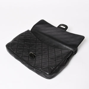 CHANEL CHANEL 2.55 Roll Clutch Bag No. 14 Coco Mark Lambskin Black Ruthenium Hardware Good Condition Used 4a005113