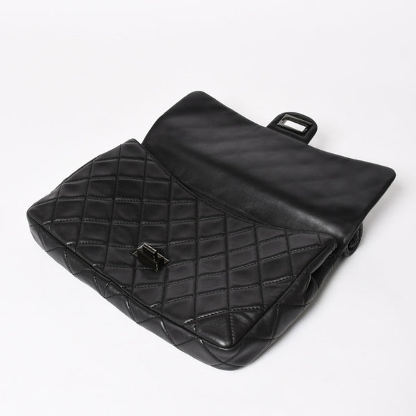 CHANEL CHANEL 2.55 Roll Clutch Bag No. 14 Coco Mark Lambskin Black Ruthenium Hardware Good Condition Used 4a005113
