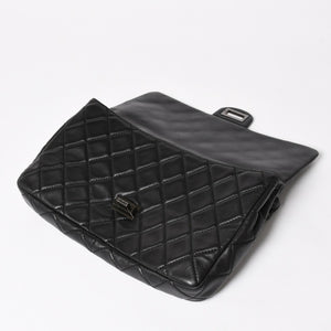 CHANEL CHANEL 2.55 Roll Clutch Bag No. 14 Coco Mark Lambskin Black Ruthenium Hardware Good Condition Used 4a005113