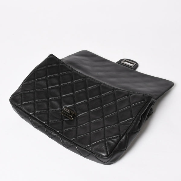 CHANEL CHANEL 2.55 Roll Clutch Bag No. 14 Coco Mark Lambskin Black Ruthenium Hardware Good Condition Used 4a005113