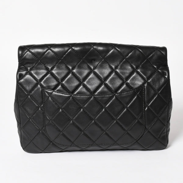 CHANEL CHANEL 2.55 Roll Clutch Bag No. 14 Coco Mark Lambskin Black Ruthenium Hardware Good Condition Used 4a005113