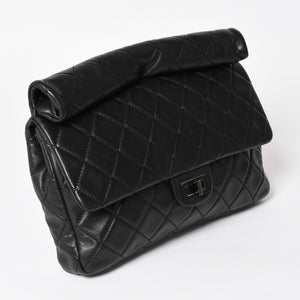 CHANEL CHANEL 2.55 Roll Clutch Bag No. 14 Coco Mark Lambskin Black Ruthenium Hardware Good Condition Used 4a005113