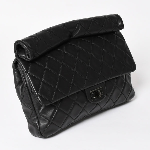 CHANEL CHANEL 2.55 Roll Clutch Bag No. 14 Coco Mark Lambskin Black Ruthenium Hardware Good Condition Used 4a005113