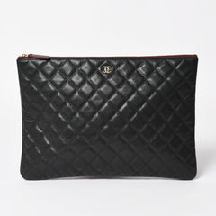 Very Good Condition CHANEL Classic Large Pouch A82552 25th Series Coco Mark Caviar Skin Black Used 4a005114