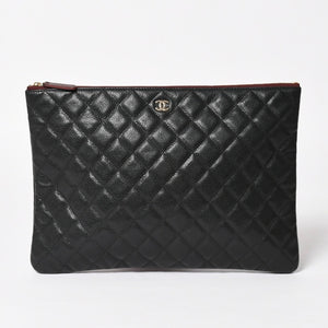 Very Good Condition CHANEL Classic Large Pouch A82552 25th Series Coco Mark Caviar Skin Black Used 4a005114