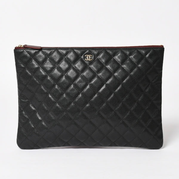 Very Good Condition CHANEL Classic Large Pouch A82552 25th Series Coco Mark Caviar Skin Black Used 4a005114