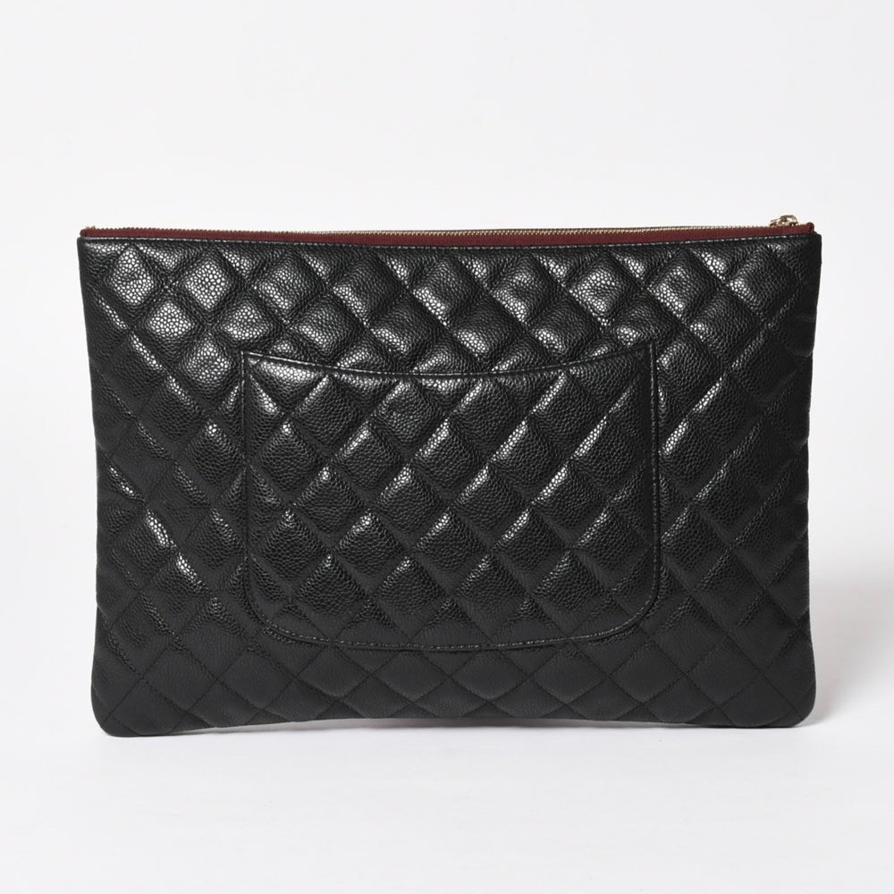 極美品 CHANEL シャネル Classic Large Pouch クラシック ラージ ポーチ A82552 25番台 ココマーク キャビアスキン ブラック 中古 4a005114