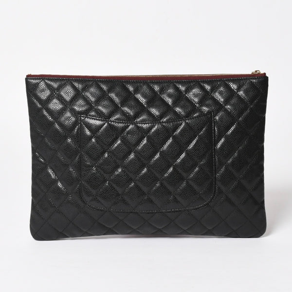 Very Good Condition CHANEL Classic Large Pouch A82552 25th Series Coco Mark Caviar Skin Black Used 4a005114