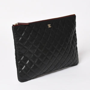 Very Good Condition CHANEL Classic Large Pouch A82552 25th Series Coco Mark Caviar Skin Black Used 4a005114