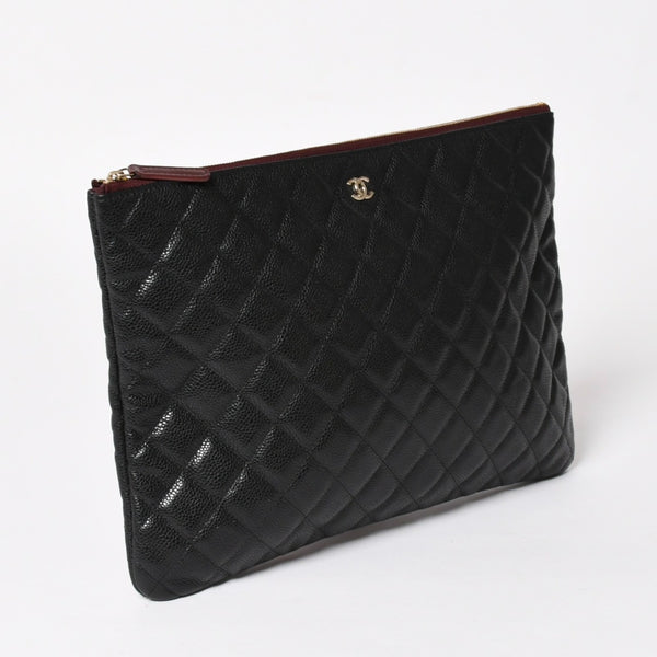 Very Good Condition CHANEL Classic Large Pouch A82552 25th Series Coco Mark Caviar Skin Black Used 4a005114