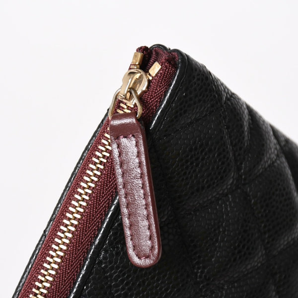 Very Good Condition CHANEL Classic Large Pouch A82552 25th Series Coco Mark Caviar Skin Black Used 4a005114