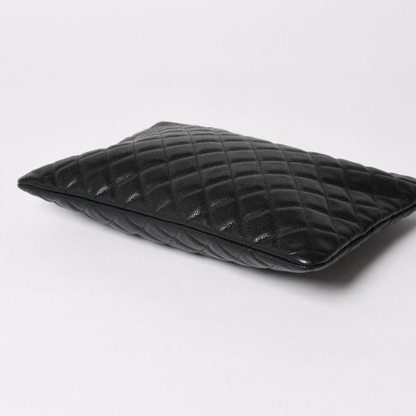 Very Good Condition CHANEL Classic Large Pouch A82552 25th Series Coco Mark Caviar Skin Black Used 4a005114