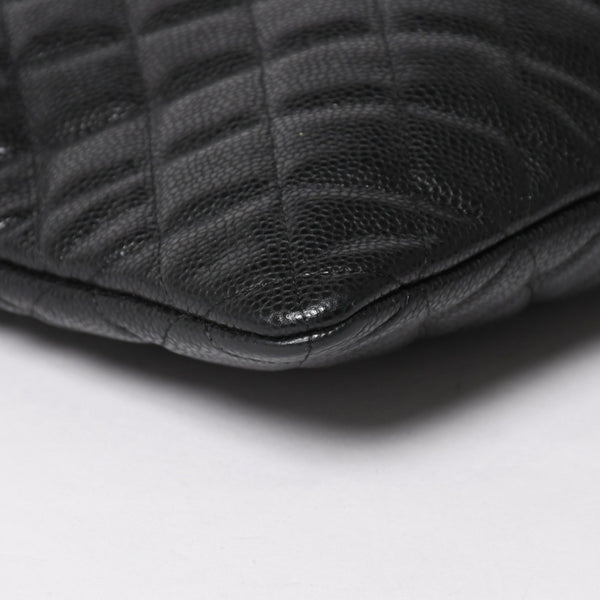 Very Good Condition CHANEL Classic Large Pouch A82552 25th Series Coco Mark Caviar Skin Black Used 4a005114