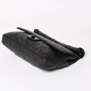 CHANEL CHANEL 2.55 Roll Clutch Bag No. 14 Coco Mark Lambskin Black Ruthenium Hardware Good Condition Used 4a005113